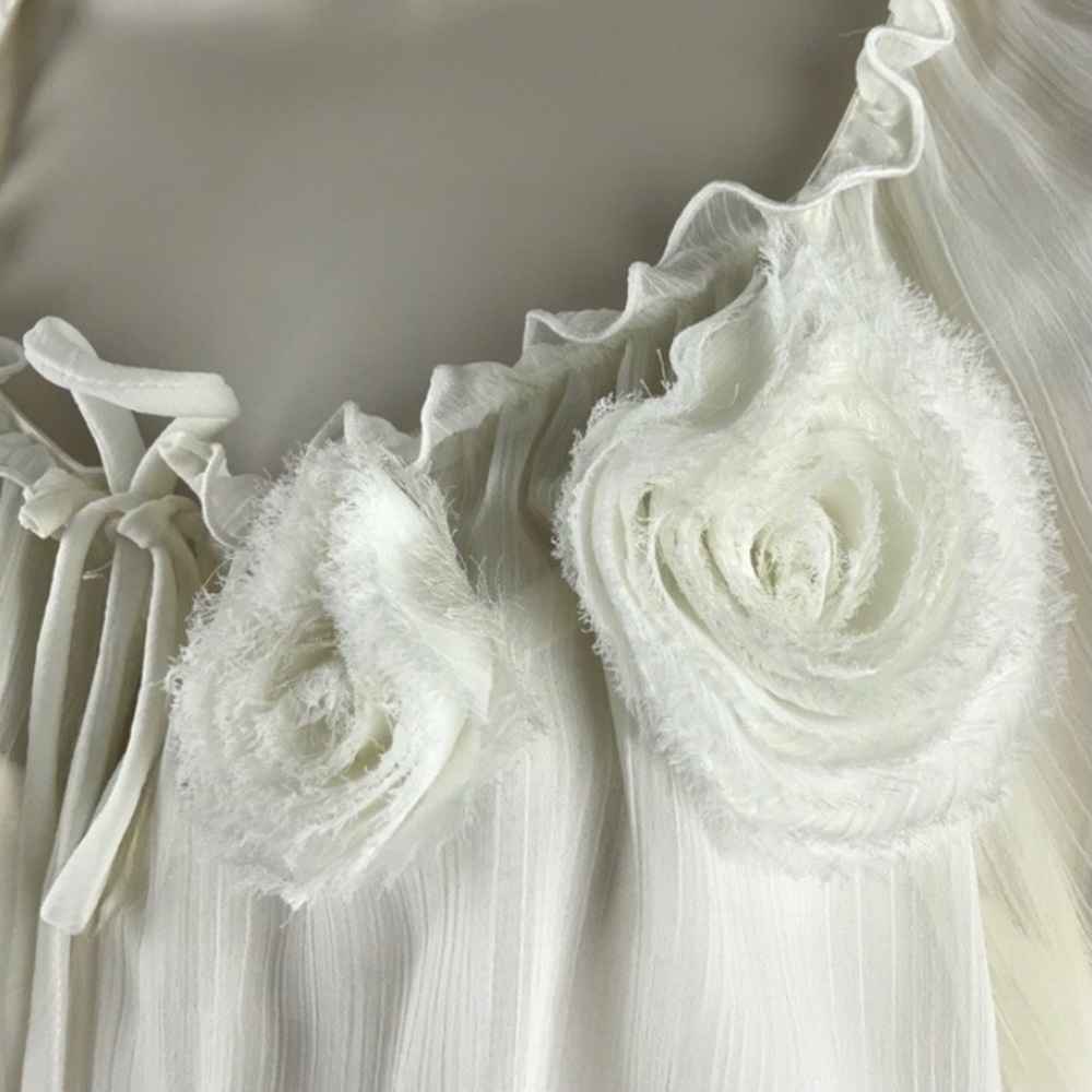Flutter Sleeve Sheer Chic Cream Blouse Top - Picture 3 of 16